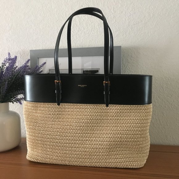 Saint laurent raffia tote hotsell